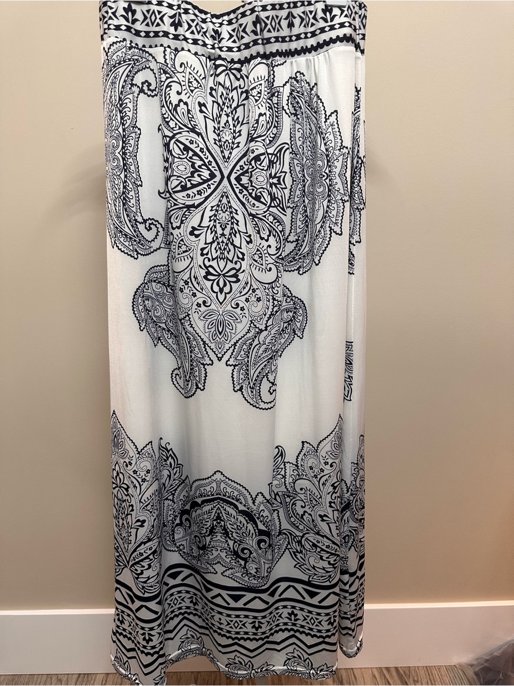 Blue & White Paisley Maxi Skirt — Elegant Flowing Silhouette